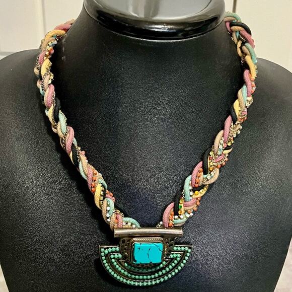 Vintage Peloton & Bailey turquoise stone twined rope necklace - Picture 1 of 8